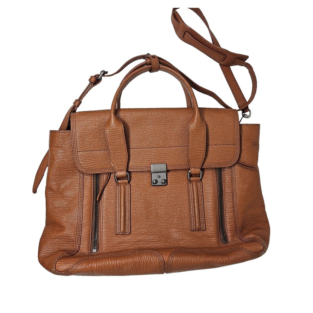 PHILLIP LIM 3.1 Large Pashli Satchel Bag Rust Brown Textured Calfskin Crossbody